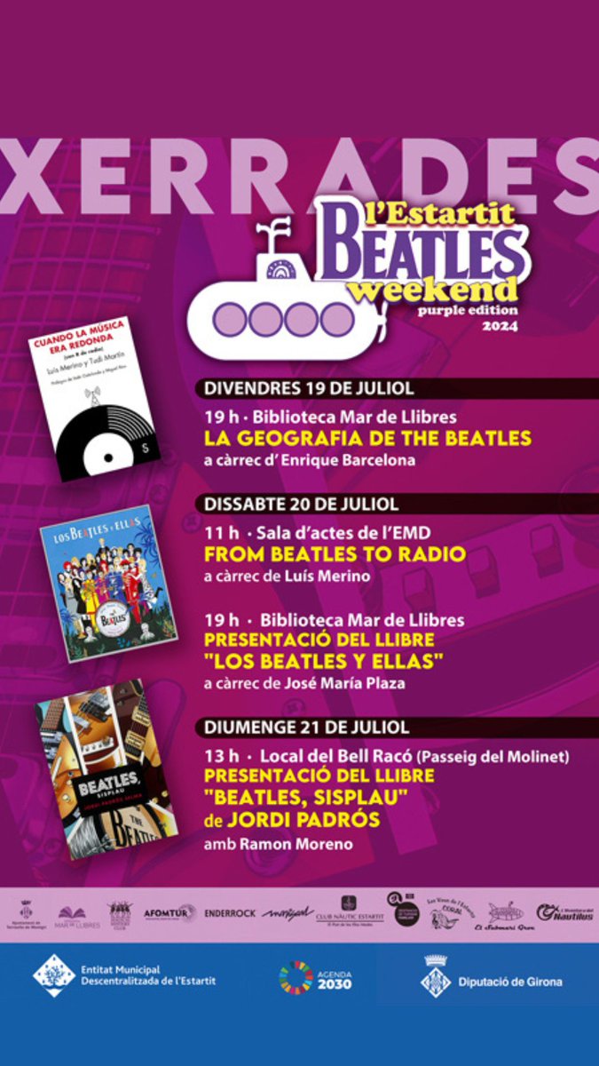 AjTorroella's tweet photo. 🤩 Compte enrera per una nova edició del #BeatlesWeekend a l'#Estartit!
📅 Anoteu-vos a l'agenda totes les activitats!
👉 https://t.co/0pjuPMjA4s
#SomCultura #SomlEstartit https://t.co/S2C9PQUIfv