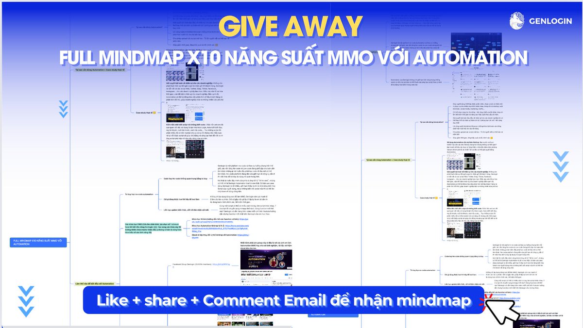 GenLogin's tweet photo. ✅TẶNG FULL MINDMAP TỔNG HỢP TẤT CẢ CÁC KIẾN THỨC AUTOMATION ĐỂ TỐI ƯU HÓA MMO 

🔥Team admin Genlogin đã tổng hợp đầy đủ các kiến thức từ cơ bản nhất về Automation trong MMO cho anh em:
- Bao gồm các case study thực tế đã chiến MMO với Automation.
- Tổng hợp tài liệu, khóa học FREE cho anh em
- Hệ thống lại toàn bộ các thông tin cơ bản về Automation cho người mới bắt đầu

🔥 Cách nhận tài liệu: Like + share + Cmt email để team amin gửi mindmap cho anh em nha
🔥 Link bài viết nhận tài liệu: https://t.co/3tq8OwN1HB