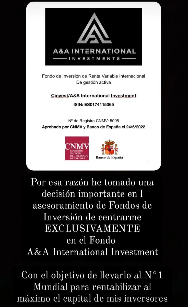 AneirosChan's tweet photo. Fondo A&amp;A International Investment disponible en https://t.co/Xcvw1o7PmU con el ISIN: ES0174115065 sin mínimo de capital ni permanencia.
¡Rentabiliza tu dinero de forma profesional!

#Fondos #FondoInversion #Inversion #trading #MetodoChan #MercadosFinancieros https://t.co/k63ben7n6W