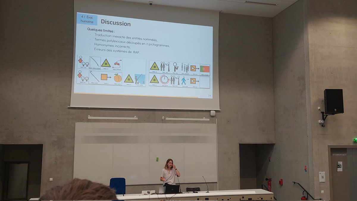 Dernière présentation de Cécile Macaire qui nous a parlé des Approches cascade et de bout-en-bout pour la traduction automatique de la parole en pictogrammes