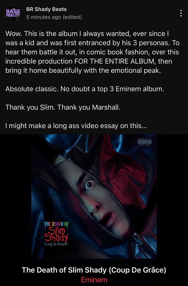 BaseRealityENT's tweet photo. Thank you for this album @Eminem https://t.co/2UeXIvlAhw