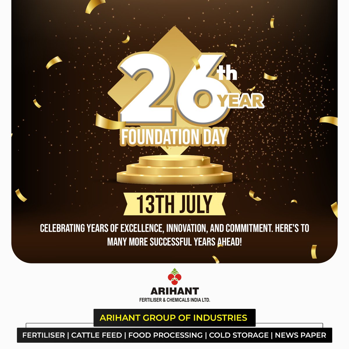 ArihantFeed's tweet photo. 26th Foundation Day!
Arihant Fertiliser and Chemicals India Limited
#AFCIL, #foundationday, #silverjubilee, #excellence https://t.co/D1VzG4zLHa
