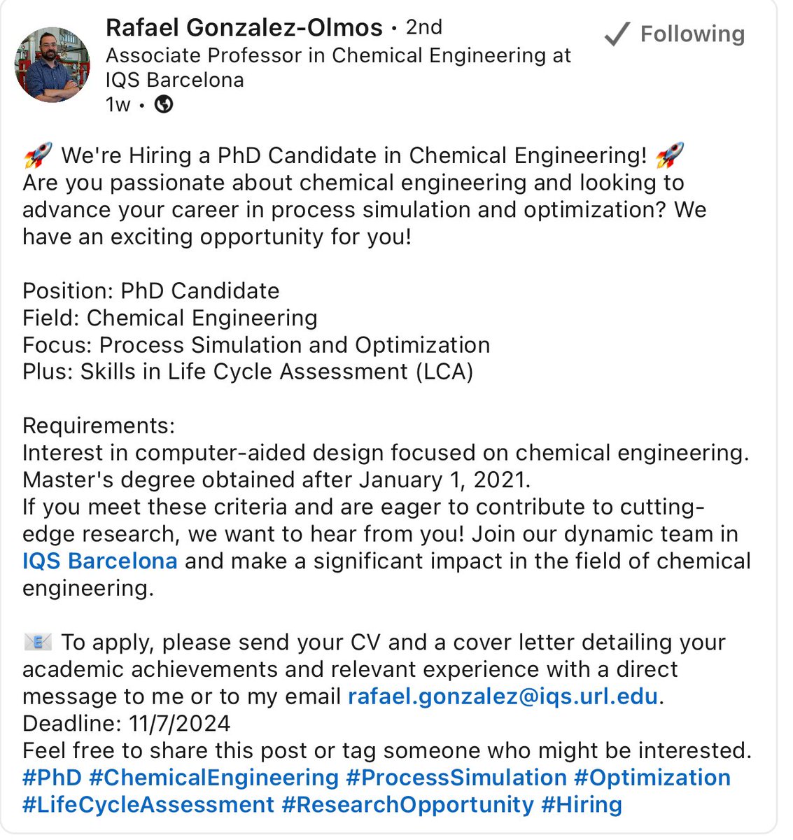 UmairxAhmad's tweet image. #PhD #ChemicalEngineering #ProcessSimulation #Optimization #LifeCycleAssessment #ResearchOpportunity #Hiring