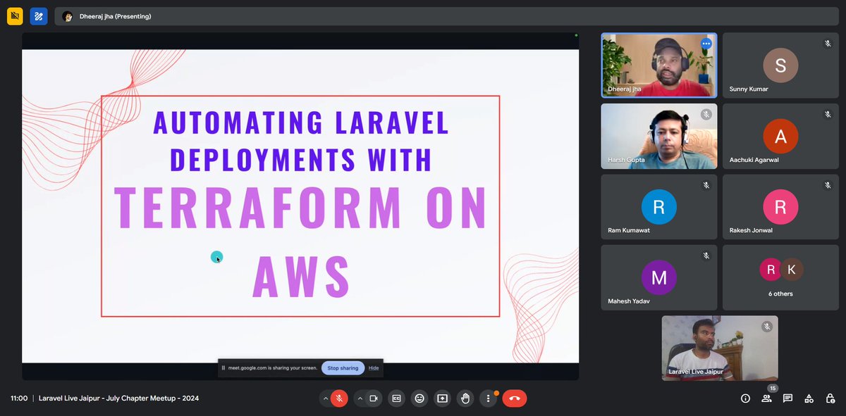 LaravelLive Jaipur 🐪 (@laravel_jaipur) on Twitter photo 🚀 Live Now! 🚀
<a href="/ItsDheerajDotMe/">Dheeraj jha 🇮🇳</a> has started his talk on "Automating Laravel Deployments with Terraform on AWS" at Laravel Live Jaipur - July Meetup!
Join us: meet.google.com/apc-yqxz-wdh
Thanks to <a href="/octalitsolution/">Octal IT Solution (CMMi Level-3 Appraised Company)</a> for sponsoring. octalsoftware.com/?ref=laravelli…
#LaravelLiveJaipur 🚀 Live Now! 🚀
<a href="/ItsDheerajDotMe/">Dheeraj jha 🇮🇳</a> has started his talk on "Automating Laravel Deployments with Terraform on AWS" at Laravel Live Jaipur - July Meetup!
Join us: meet.google.com/apc-yqxz-wdh
Thanks to <a href="/octalitsolution/">Octal IT Solution (CMMi Level-3 Appraised Company)</a> for sponsoring. octalsoftware.com/?ref=laravelli…
#LaravelLiveJaipur