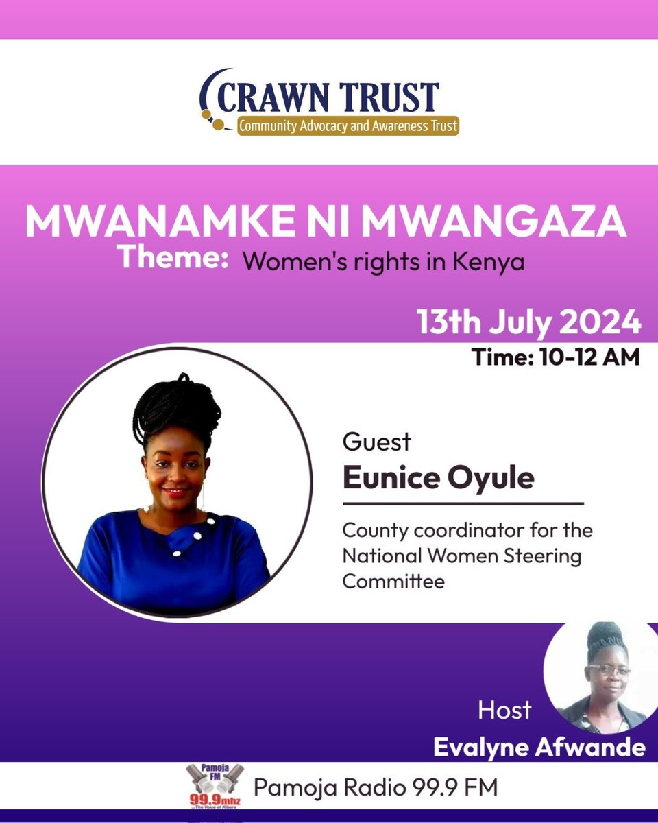 Tune in to Pamoja Fm. Eunice Oyule from the National Women’s Steering Committee will be live to discuss constitutionalism and the current state of women and girls in Kenya amidst political instability. Don’t miss this insightful conversation! <a href="/awdf01/">African Women's Development Fund</a>
 #WomenEmpowerment