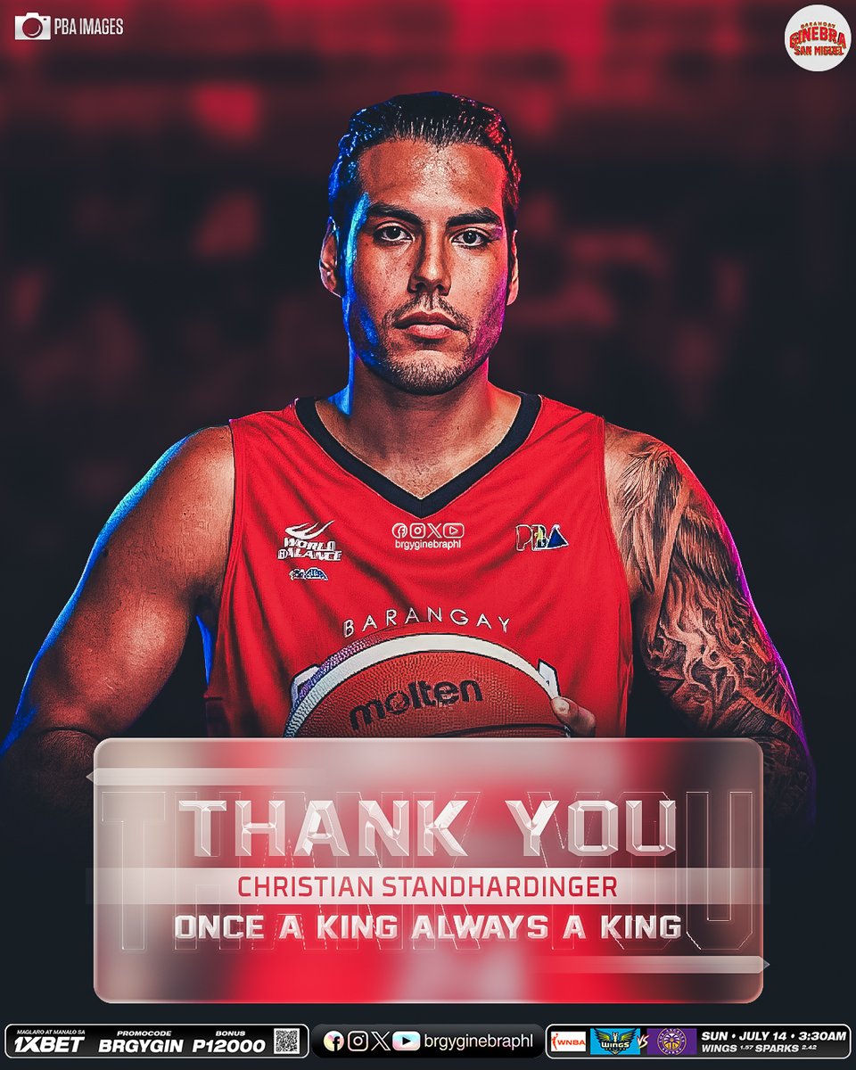 brgyginebraphl's tweet image. Thank you, Christian Standhardinger, for all the memorable seasons and championships you brought to Ginebra. Your contributions have etched your name forever in the franchise's history. Best of luck with Terrafirma! 

 #OnceAKingAlwaysAKing