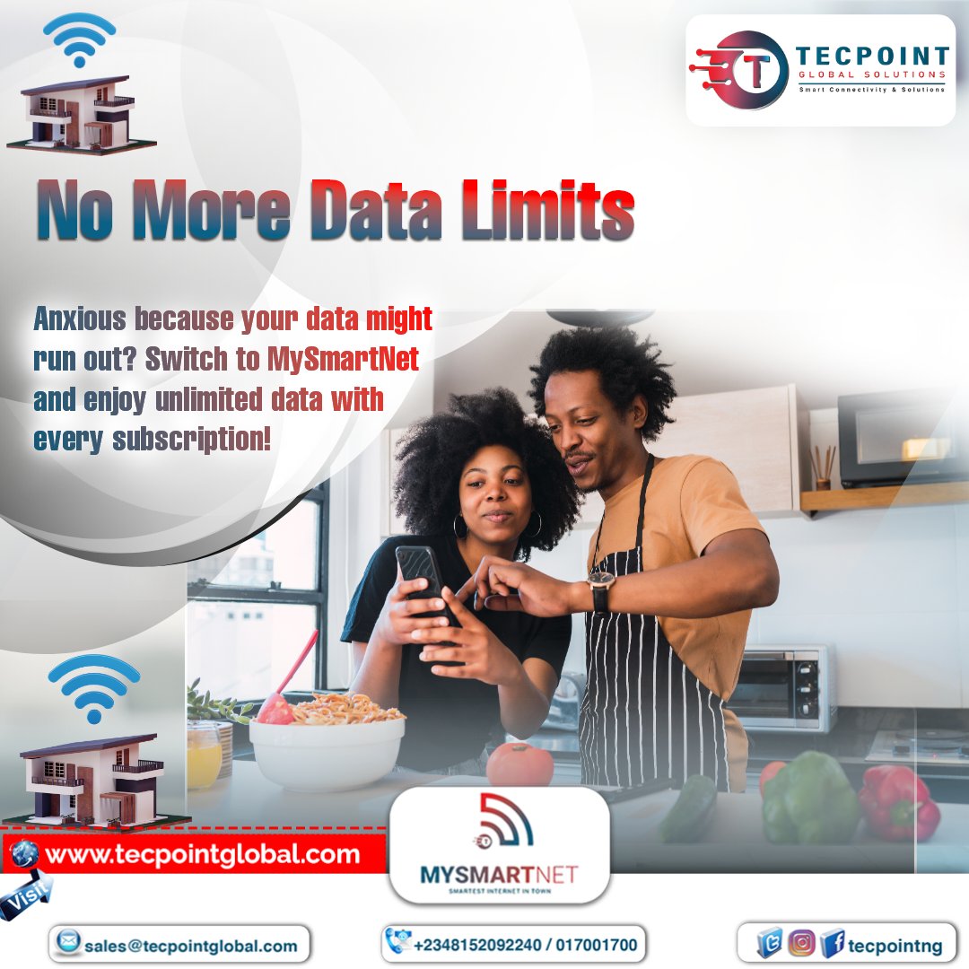 tecpoint_ng's tweet image. You can&apos;t run out of data with MySmartNet. Every subscription is unlimited. 
#MySmartNet #Tecpoint #UnlimitedData #SmartInternet #Speed.