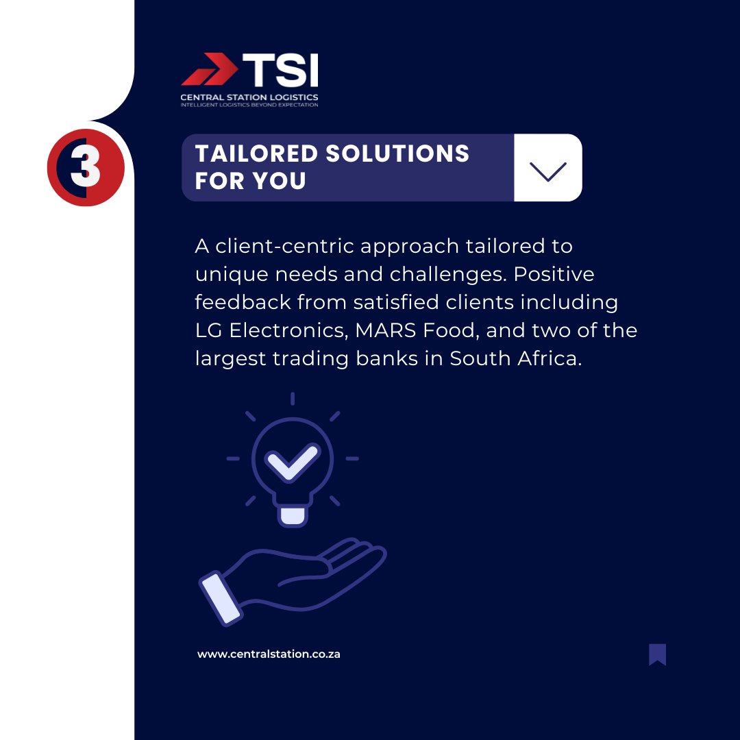 centralTSI's tweet image. Discover how TSI Central Station supercharges your supply chain with 20+ years of expertise, real-time predictive tech, and tailored solutions loved by top brands. 🌍📦 Visit centralstation.co.za
#SupplyChainExcellence #TechnologyDrivenLogistics #ClientCentricSolutions
