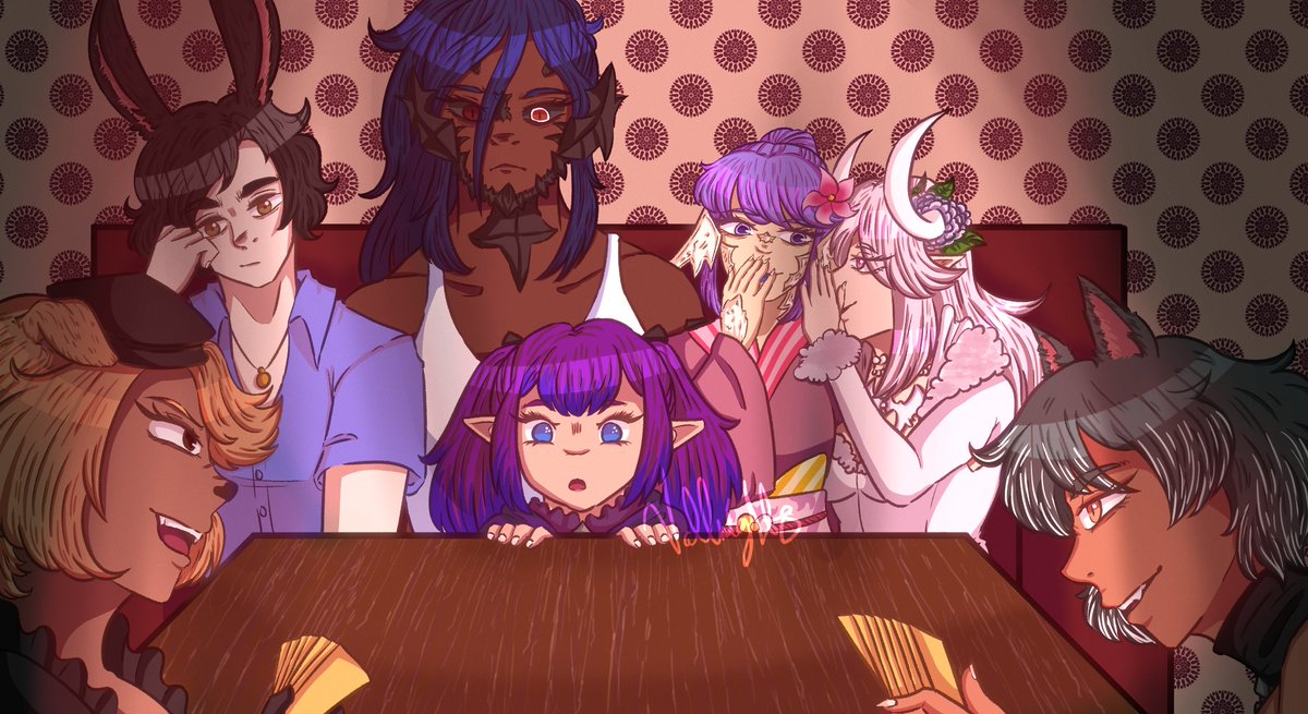 abyssos_'s tweet photo. i don't normally post my art much here but i'm very proud of this ffxiv mass attack i've done for this year's artfight!!

(most) of the people who these chars belong to:
@luupleboop @CoffeeHands @mothisoft @Bird_Draws @flareon_enjoyer https://t.co/6P4MSJlbtH