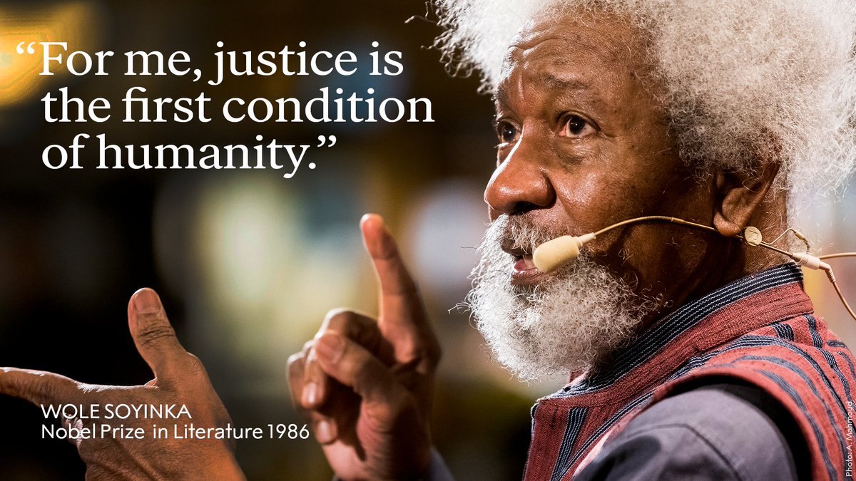 NobelPrize's tweet photo. Literature laureate Wole Soyinka is known for his plays, poems and novels rooted in his native Nigeria. Soyinka draws upon the Yoruba culture's legends, tales and traditions to make observations about the world. https://t.co/VkUZGAimeH