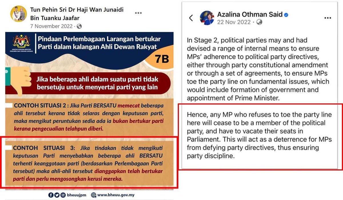 NaratifRakyat's tweet photo. Rasa nak lapor pada Pahmee pulak untuk siasat adakah posting-posting ini adalah fake news.

Menteri Undang-undang ketika itu (kini sudah dilantik Gabenor Sarawak) yang gubal Akta lompat parti pernah keluarkan contoh berikut bawah logo Bahagian Hal Ehwal Undang-Undang… https://t.co/HMI9Ru8dHM