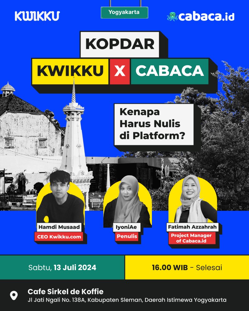 Kopdar Kwikku di Yogyakarta HARI INI! 

Penasaran gimana penulis2 bergiat menulis di digital platform seperti Kwikku dan <a href="/cabacaapp/">Cabaca.id | Tempat dapat cerita dan bercerita</a> ??? Jelas perlu mampir di sini 😙

Sampai ketemu!