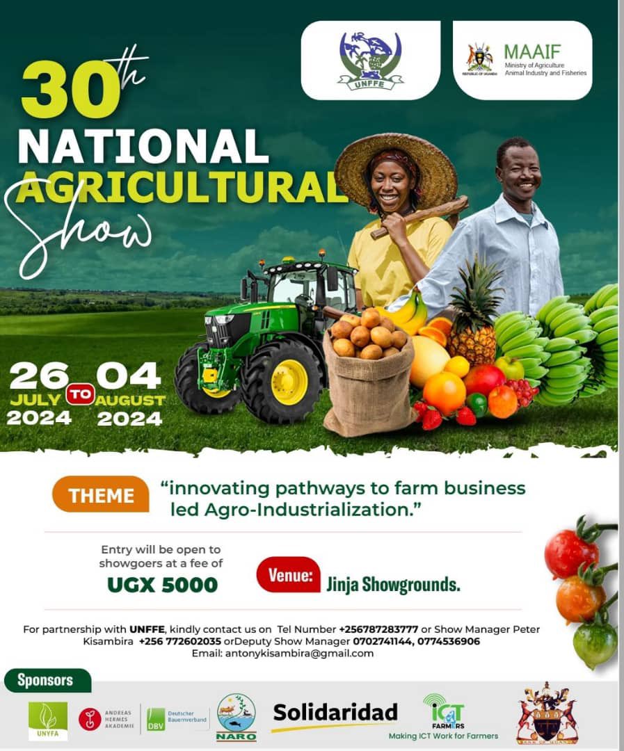 Don’t miss the National Agricultural Show from 26th July to 4th August 2024!!To all show goers a few of shs.5000 will be required. At the Jinja show grounds.