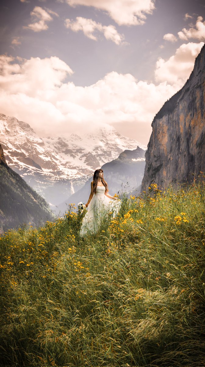 Grafeeti's tweet photo. Shot and edited on #Pixel8pro in Lauterbrunnen, Switzerland. Did it ourselves with my phone. Unreal results! @GooglePixel_US  #googlepixel_US #photography #Google #Switzerland #portrait #wedding https://t.co/BKs4PidOvl