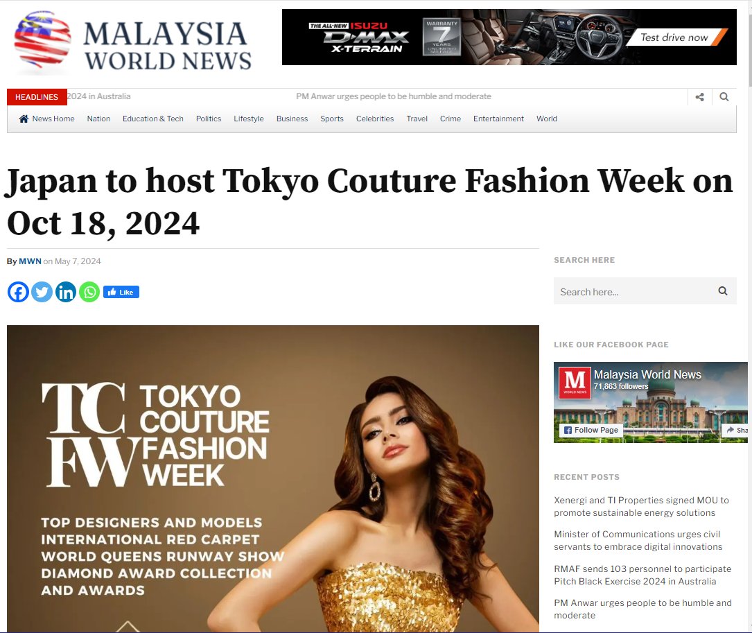 creatorsworld's tweet image. 【MALAYSIA WORLD NEWS】マレーシア発】TCFW開催・Japan to host Tokyo Couture Fashion Week on Oct 18, 2024(MALAYSIA WORLD NEWS・2024.7.7)海外NEWS|Tokyo couture fashion Show live.pearlharbor.jp/runway/2024/07…
#ModelStudio #デザイナー #パールハーバープロダクション #クリエイティブメディア出版