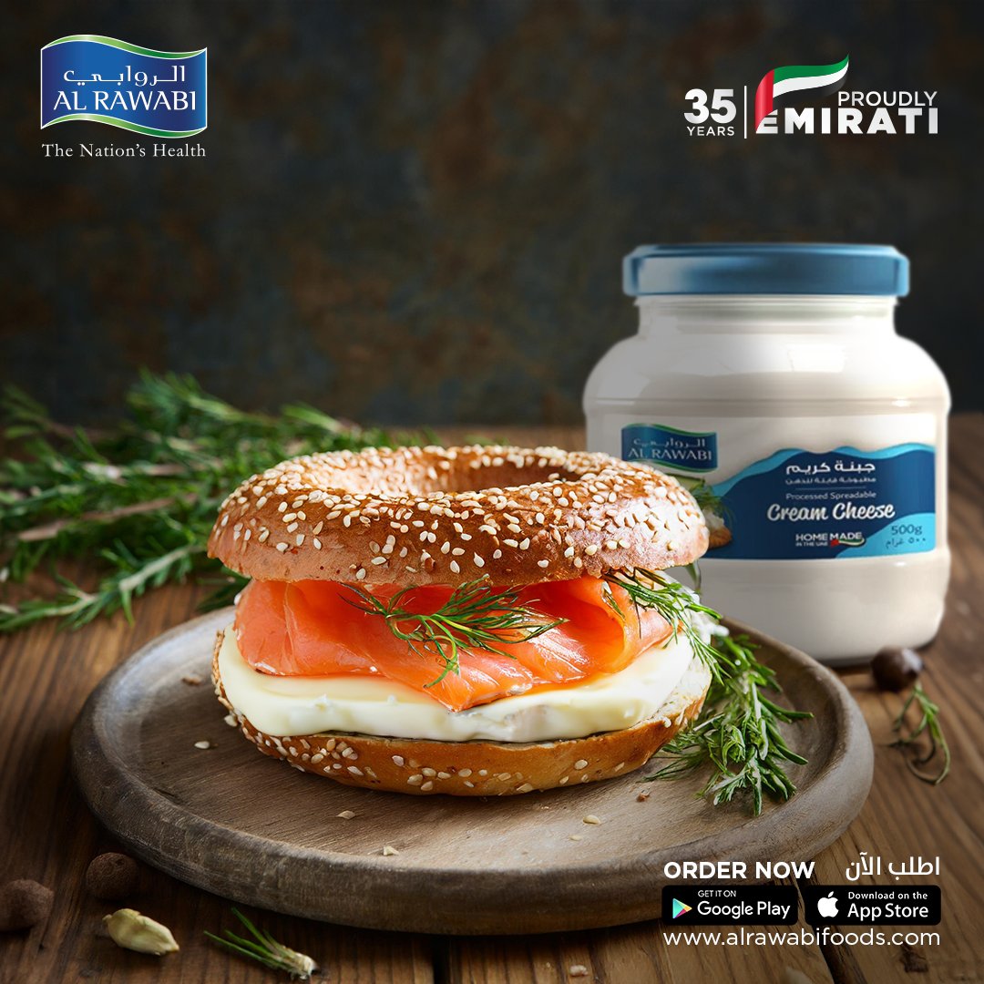 AlRawabi_Dairy's tweet photo. Elevate your bagel game with the smooth and creamy Al Rawabi Cream Cheese spread. 🥯
أبدع أكثر في تحضير السندويشات الشهية مع جبنة الروابي الكريمية القابلة للدهن. 🥯
#alrawabidairy #alrawabidairycompany #NationsHealth https://t.co/k0RNMZtDzk