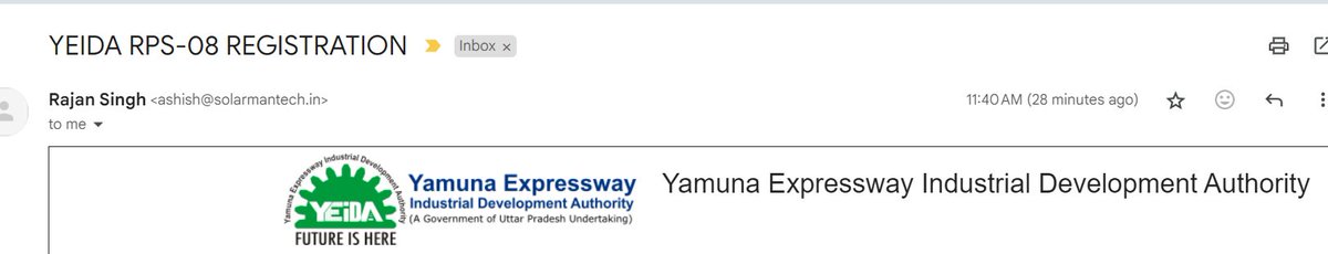 manishkms's tweet photo. @YamunaAuthority @myogiadityanath @CMOfficeUP 
In the current scheme RPS 08 , on website the acknowledgment email is coming from  Rajan Singh Ashish Solarman.
Is this a fraud happening on YEIDA Website.
@TOIIndiaNews @TOINoida https://t.co/5TmNuS5bqw