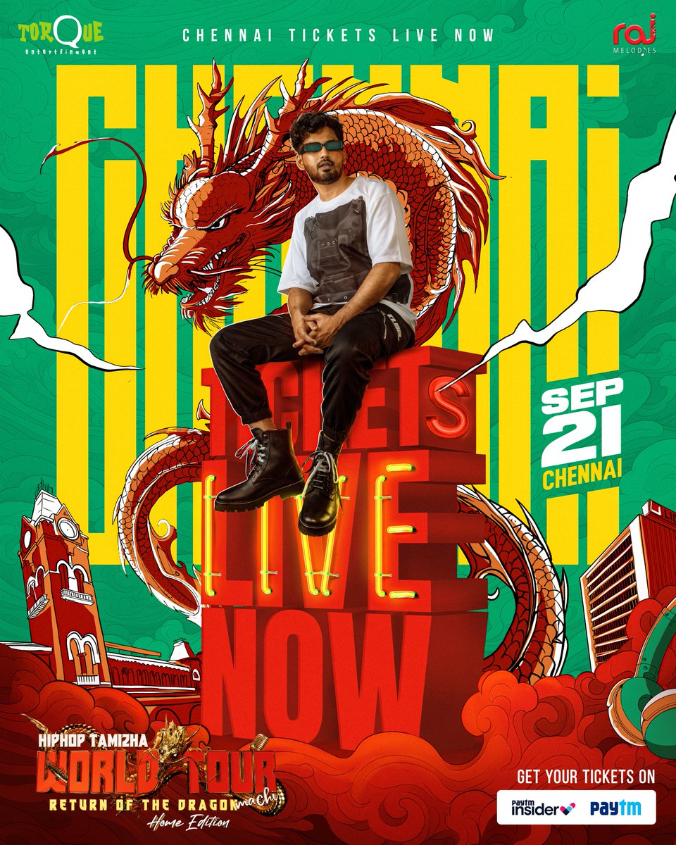 4not4 Studios (@4not4studios) on Twitter photo Vanakkam Chennai Makkalae🥳
The Tickets are Live Now for Chennai - Book Yours Now.! Link : insider.in/return-of-the-……
<a href="/hiphoptamizha/">Hiphop Tamizha</a>
World Tour - Return of the Dragon Coimbatore - September 8, 2024 Chennai - September 21, 2024 #HiphopTamizhaWorldTour #BookingsOpen #Chennai Vanakkam Chennai Makkalae🥳
The Tickets are Live Now for Chennai - Book Yours Now.! Link : insider.in/return-of-the-……
<a href="/hiphoptamizha/">Hiphop Tamizha</a>
World Tour - Return of the Dragon Coimbatore - September 8, 2024 Chennai - September 21, 2024 #HiphopTamizhaWorldTour #BookingsOpen #Chennai