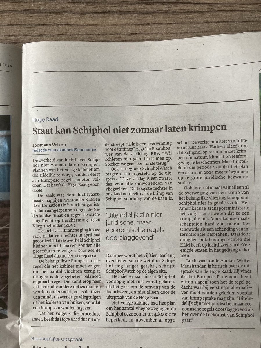Eerst alle andere opties onderzoeken voordat een krimp kan worden ingezet, zegt de Hoge Raad over de plannen voor krimp van Schiphol. Balanced approach heet dat. Benieuwd naar de balanced approach voor de landbouw……