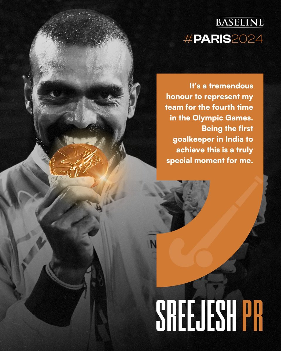 baselineventure's tweet photo. In the heart of India's goal, where hope meets fortitude, stands a man whose presence whispers tales of resilience and pride. P.R. Sreejesh, the guardian of our dreams, the sentry at the gates of glory.
#CountdownToParis #Paris2024 #TeamBaseline https://t.co/ckdEDg5lZ0