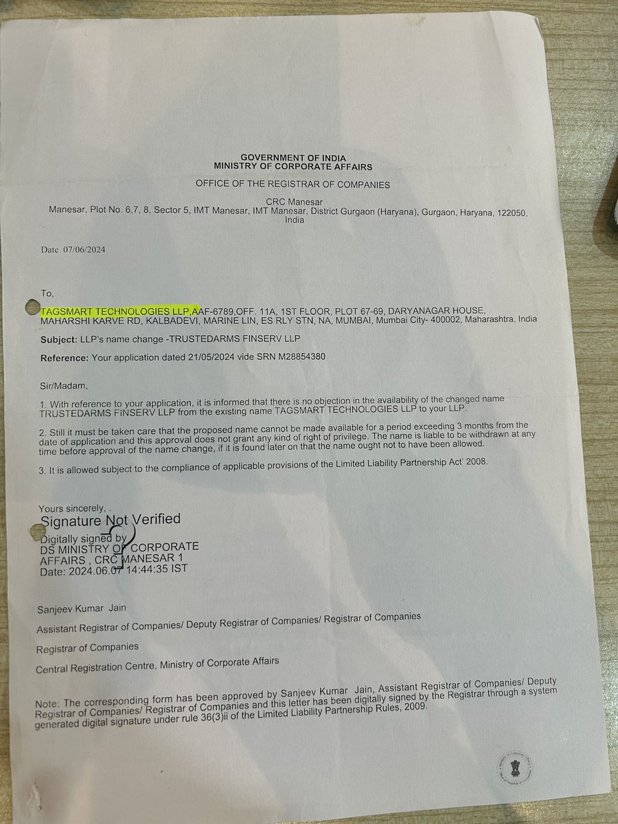 trustedarms's tweet photo. @MCA21India we have applied for name change of our company but the errorneously your department have selected the wrong name. Have emailed also but haven’t receive any response. Kindly help. https://t.co/3v2wyucYI5