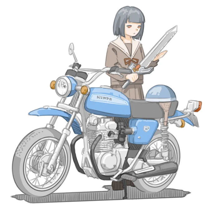伝説の剣を引き抜いてしまった女子です。 (ホンダ SL350)【再掲】 #バイクJK #イラスト