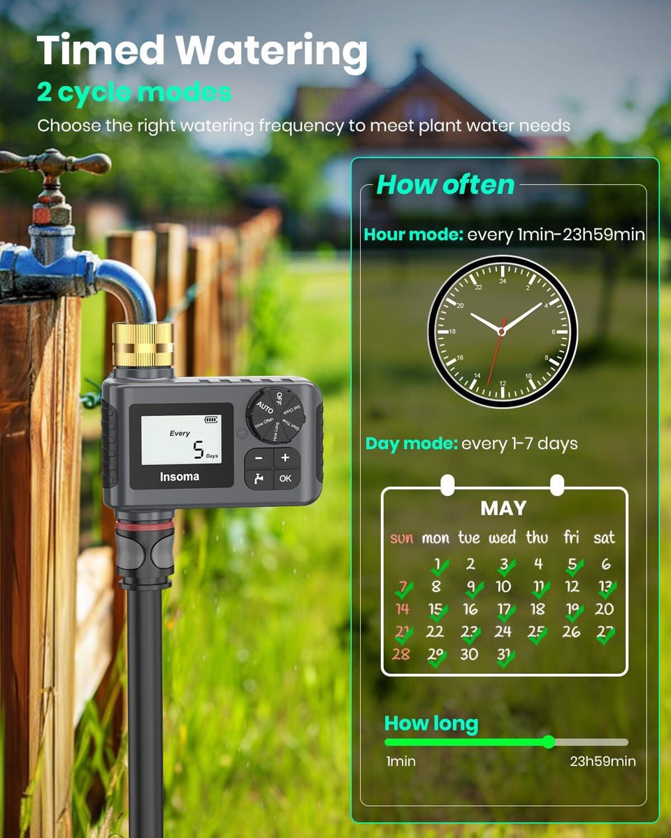eastarled44's tweet image. 🌻 Are you worried about dehydrated plants/flowers when you leave home? Are you frustrated to see the damp yard when you go home? Inhocon SGW05 Water Timer can become your new garden manager! 🌈xiaoyismart.com/One-zone-manua…
#insoma #sprinklertimer #irrigationtimer #wateringtimer