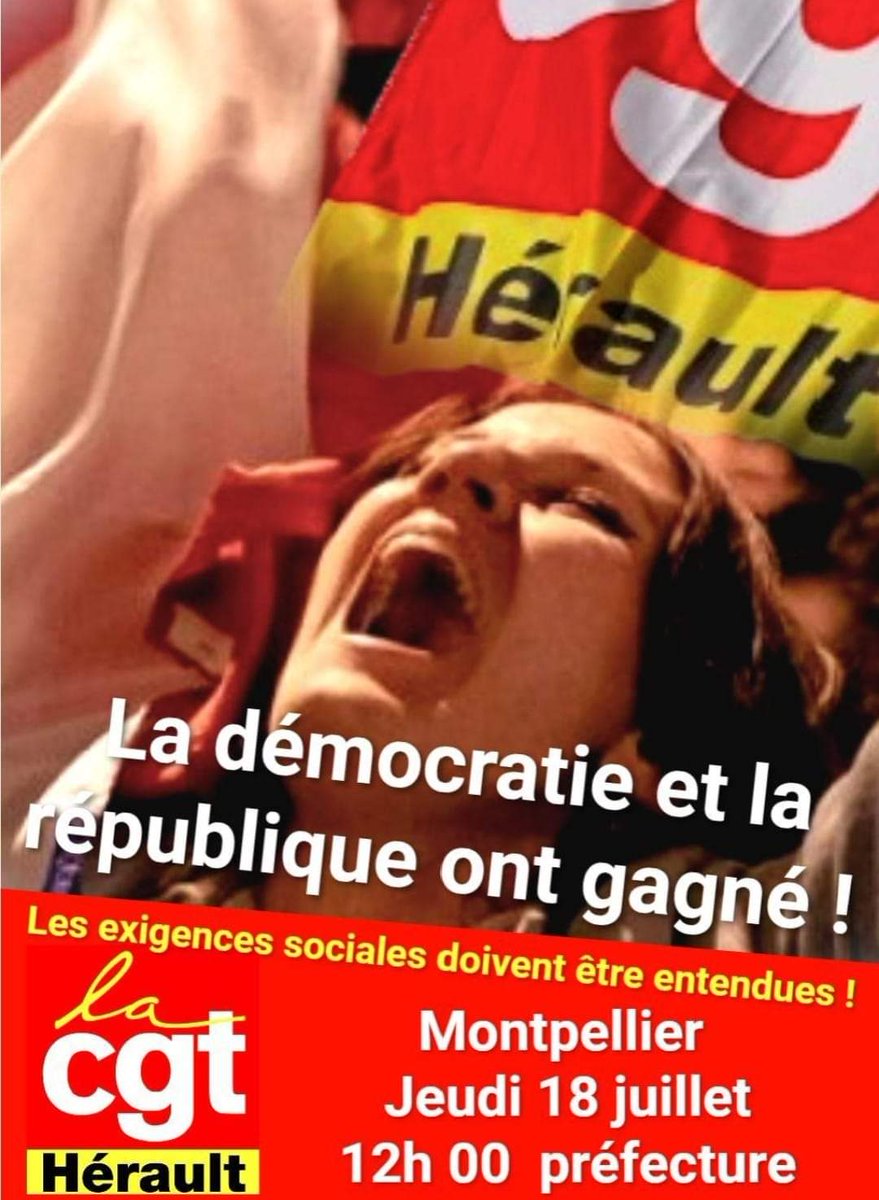 Rendez-vous jeudi 18 juillet devant toutes les préfectures de France pour revendiquer le progrès social ✊✊✊
A #Montpellier à 12h