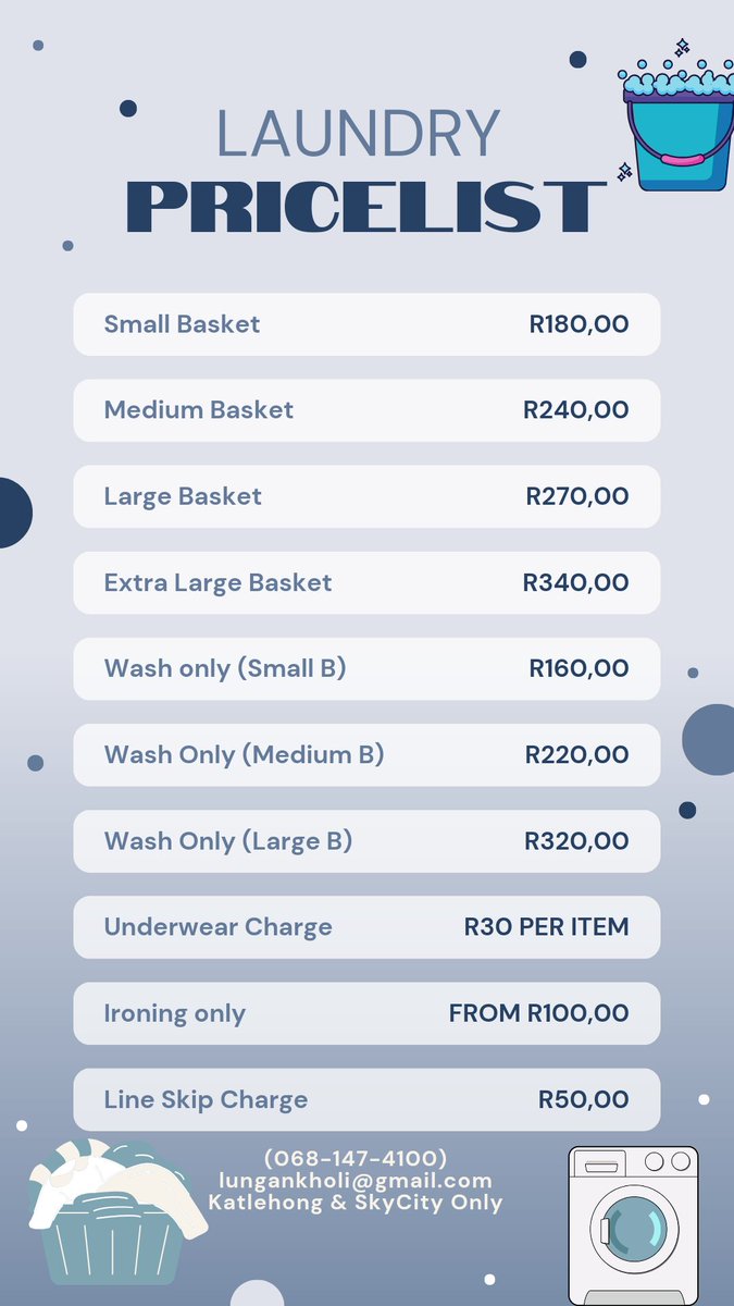 NkholiPty's tweet photo. Katlehong &amp; Sky City! 🚨 Your best laundry service is here! 💨 Free collection &amp; drop-off services 🚗💨 Contact us now &amp; let us take care of your dirty laundry! 🙌 #LaundryService #Katlehong #SkyCity #FreeCollection #FreeDropOff https://t.co/lRLhdmp8uH