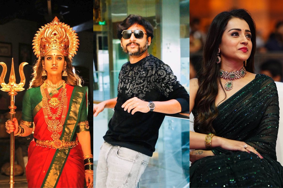 StarDa_India's tweet photo. As the first to break the news of #RJBalaji and #Trisha’s “Maasaani Amman,” we have another exclusive. Vels Film quickly announced "#MookutthiAmman2" with Nayanthara, despite not having a director, after learning of the upcoming "Maasaani Amman" announcement this week by Passion. https://t.co/tqHunDa2Iu