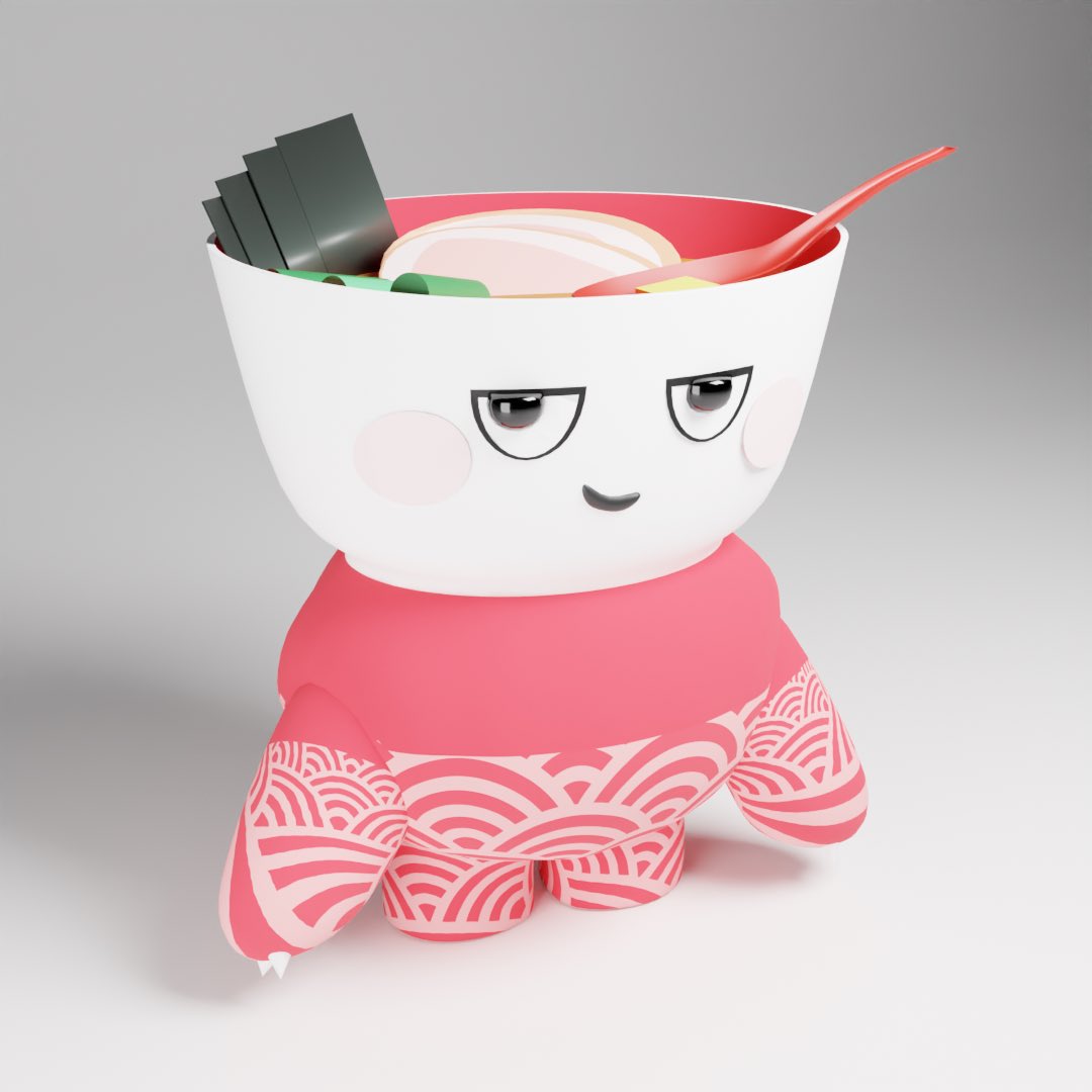 deiko_nft's tweet photo. ラーメンちゃんを3Dにしてみました！
柄を曲面に出すのが難しい！

#すろーす #slothfrens #sfRamen https://t.co/yxoeX4LMjN