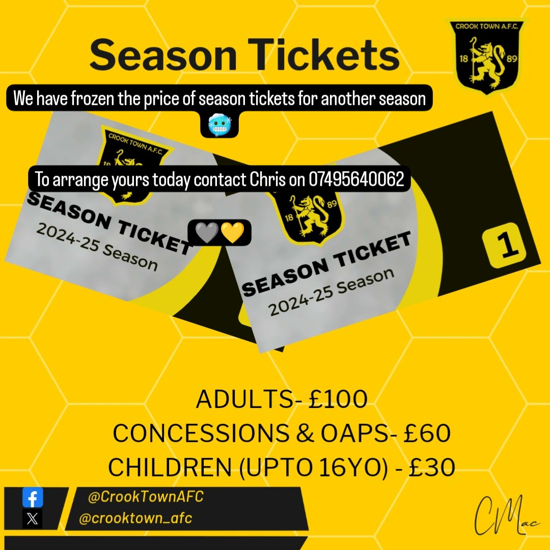 SEASON TICKETS 

Season tickets will be available to buy after today's game 🎟️

That's a 7 game saving over the season 💰

Get yours today! 

🩶💛