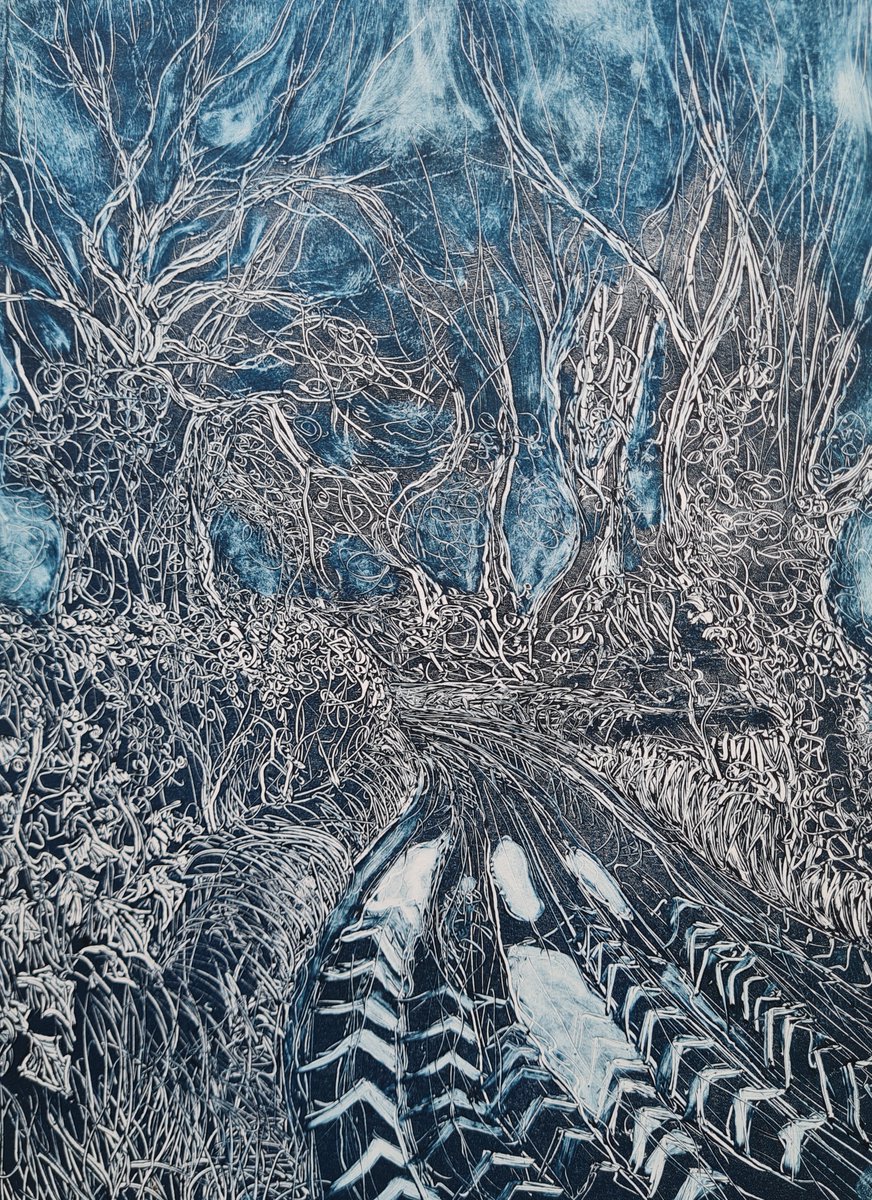 Really pleased that 'Tractor ruts' was selected for the top 50 exhibition for the Evolver Prize. <a href="/ACEartsSomerset/">ACEarts</a> which runs until 10th Aug. The top 50 are also included in the current edition of the Evolver magazine. 

Lovely to hear that this monotype has been red spotted!!