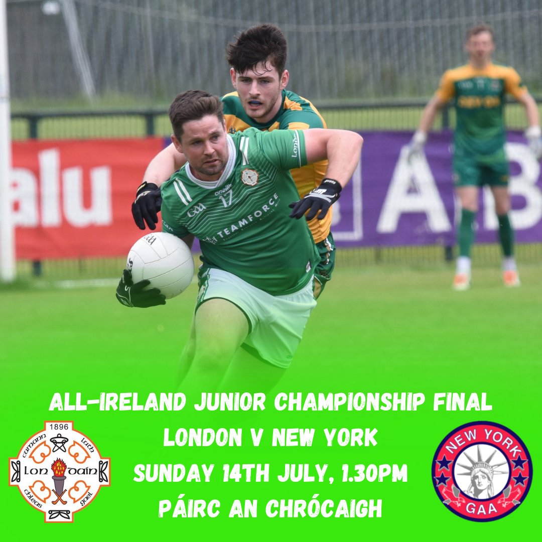 🚨 FIXTURE DETAILS 🚨

We play New York in the All-Ireland Junior Football Championship Final tomorrow at Croke Park. Throw in is 1.30pm.

The match will be livestreamed on Spórt TG4 via this link: youtube.com/live/HROORO-en…

#LondainAbú 🟢⚪️ #GAA