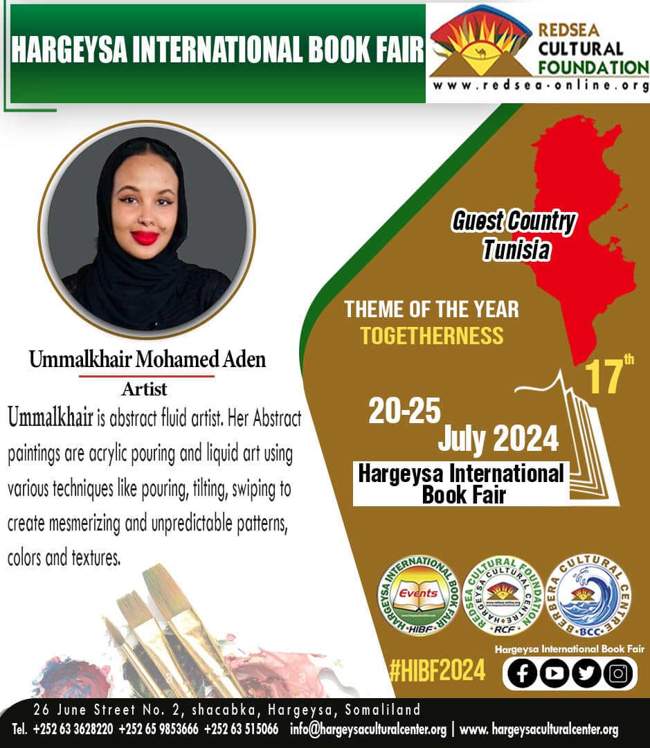 hibf's tweet image. Introducing Umulkeir Mohamed Aden, one of the talented artists showcasing their work at HIBF2024! Don't miss out on experiencing their incredible artwork firsthand. #HIBF2024 #artistfeature #SomaliArtistry #Hargeysa #Somaliland