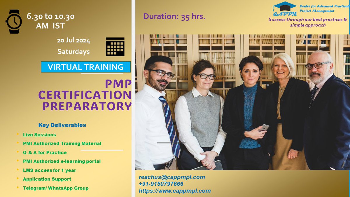 cappmpl's tweet photo. #Training #PMP #Certification Exam Prep Jul 20, 2024, 6.30-10.30AM IST - 4 h/d on Saturdays. #earlybird ends Jul 16, '24
https://t.co/zCadNDZgeK

#projectmanager #projectmanagement #course #projectengineer #planningengineer #remote #agile #corporatetraining #cappm #Learning https://t.co/UkN93ozHq6