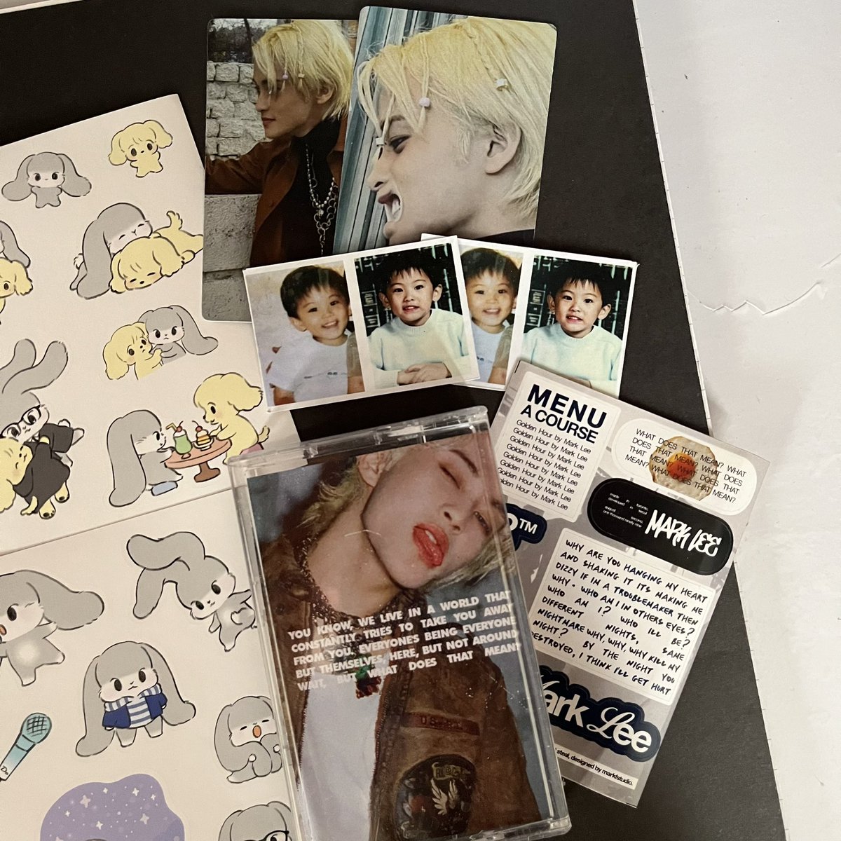 the cutest things i received this weekk💁🏻, flowers, mark golden hour (set) by @markfstudio 🕸️  &amp; the CUTESTT bunnies by <a href="/dyotokki_/">됴토끼</a> ☘️