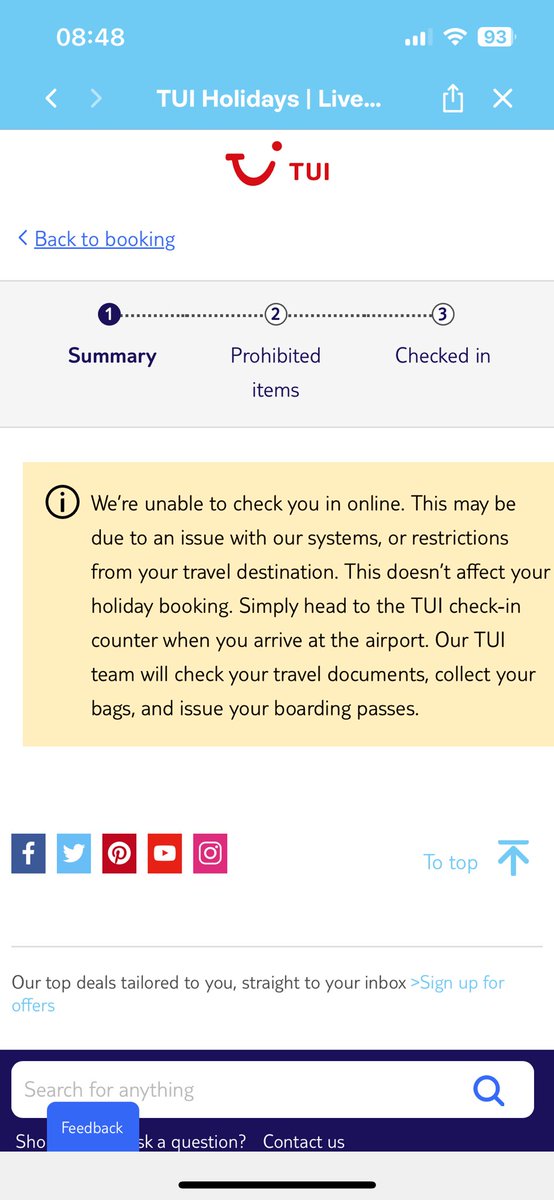 penson2000's tweet photo. @TUIUK trying to check in for our flight only man - Pmi and getting this error. This means we have to stand in the horrendous queues at man airport now and less likely to get a seat together. https://t.co/DxGoZpHOke