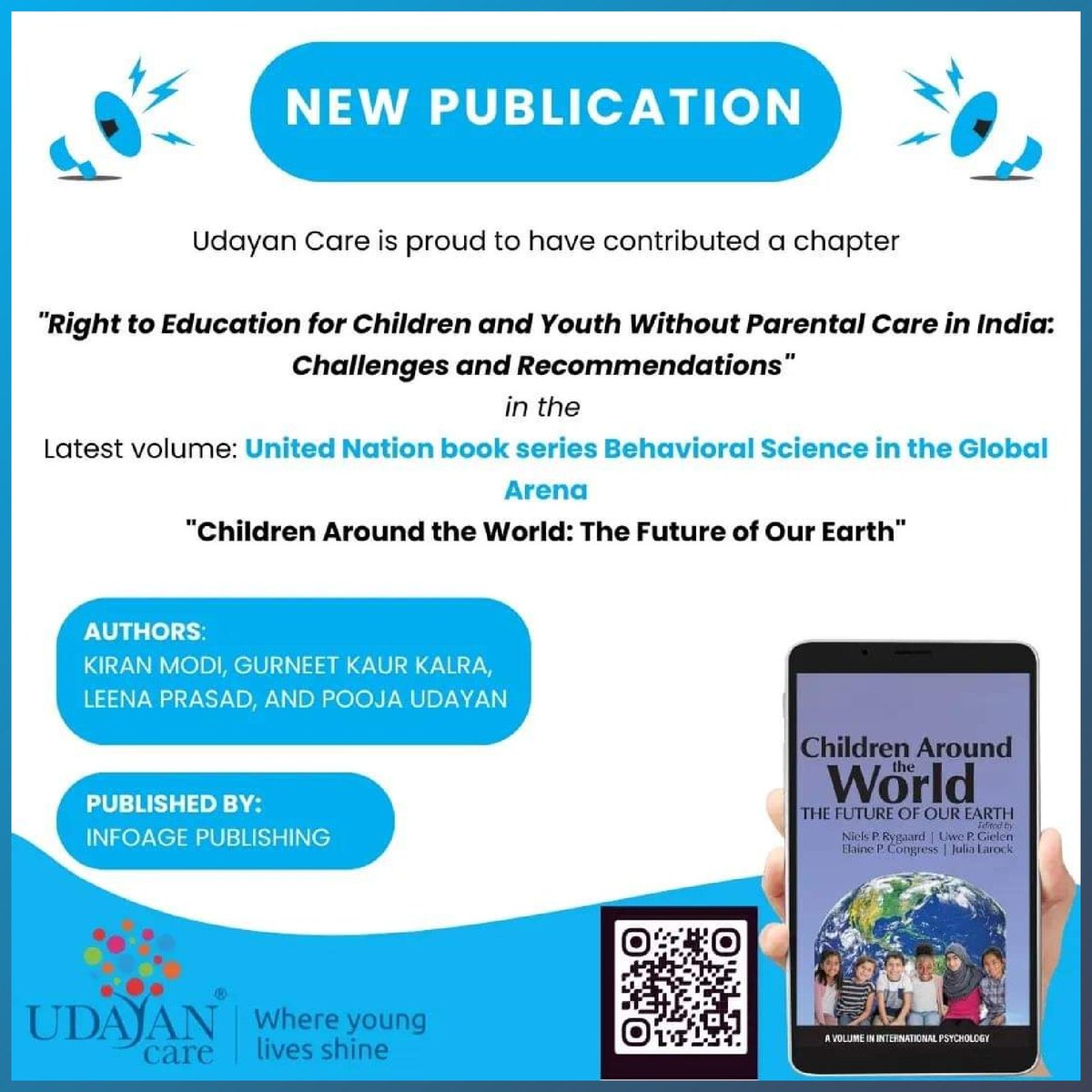Excited to share our chapter in the UN's "Behavioral Science in the Global Arena: Children Around the World."

Get your copy here 👉 infoagepub.com/products/Child…

<a href="/udayancare/">Udayan Care</a> <a href="/KiranMo51218141/">Kiran Modi</a> <a href="/leenadivansh/">Leena Prasad</a>