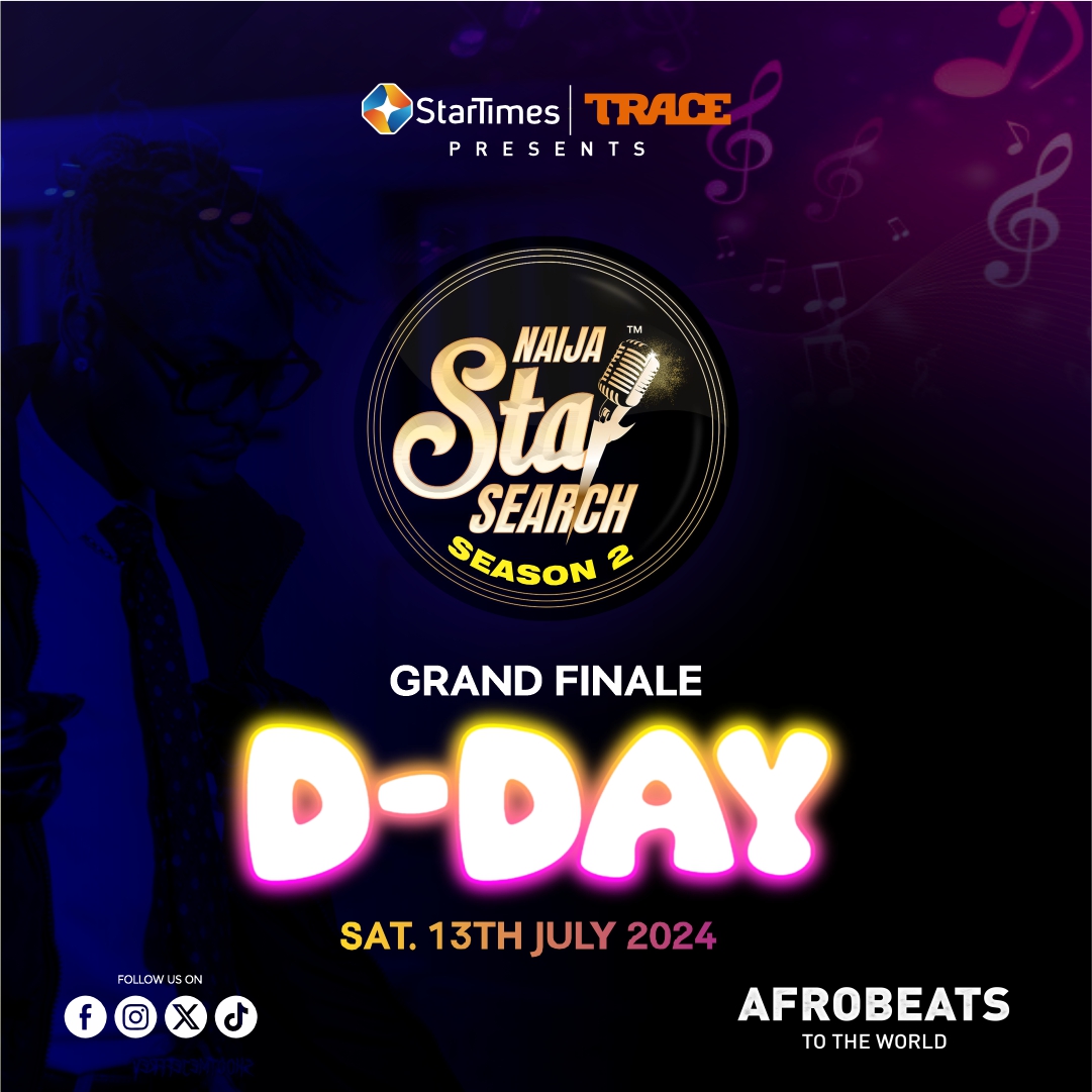 The day is finally here!

Naija Star Search Season 2 Grand Finale comes up later today, July 13 at 8pm, on ST Nollywood Plus.

Join us as we unveil the next Afrobeats Star!!

Naija Star Search; Afrobeats to the World.

Supported by: <a href="/tracenaija/">TRACE Naija</a> and <a href="/mtn_callertunez/">MTN Callertunez</a>