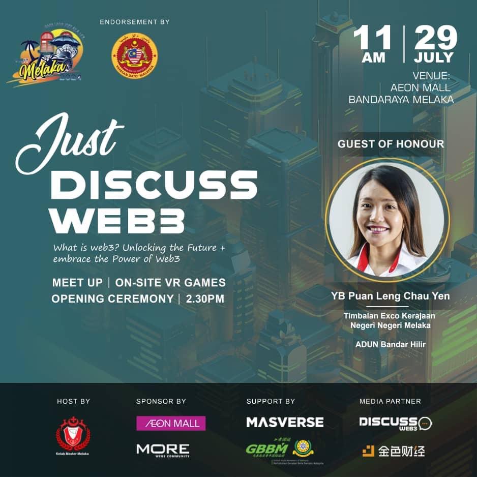 DiscussWeb3's tweet image. 🌐✨我们再次在马六甲这座美丽的古城举办Web3活动，期待借此机会吸引更多人加入Web3的世界。

💬💡诚邀您出席，我们不见不散！

Registration link: lu.ma/7gh7klmt

#DiscussWeb3 #Web3 #Blockchain #dontjustTALK #JustDiscussWeb3 #DiscussMore