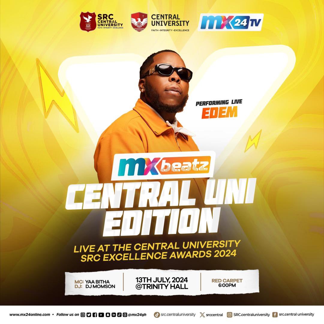 mx24gh's tweet photo. #MXBeatz is back on the road! Catch the team @centralunivgh with @iamedem as we plug into the Central University SRC Awards Night hosted by @yaabitha.

#MXBeatz #PlayOn #MX24 #FunFearlessFactual https://t.co/2eH14QloyE