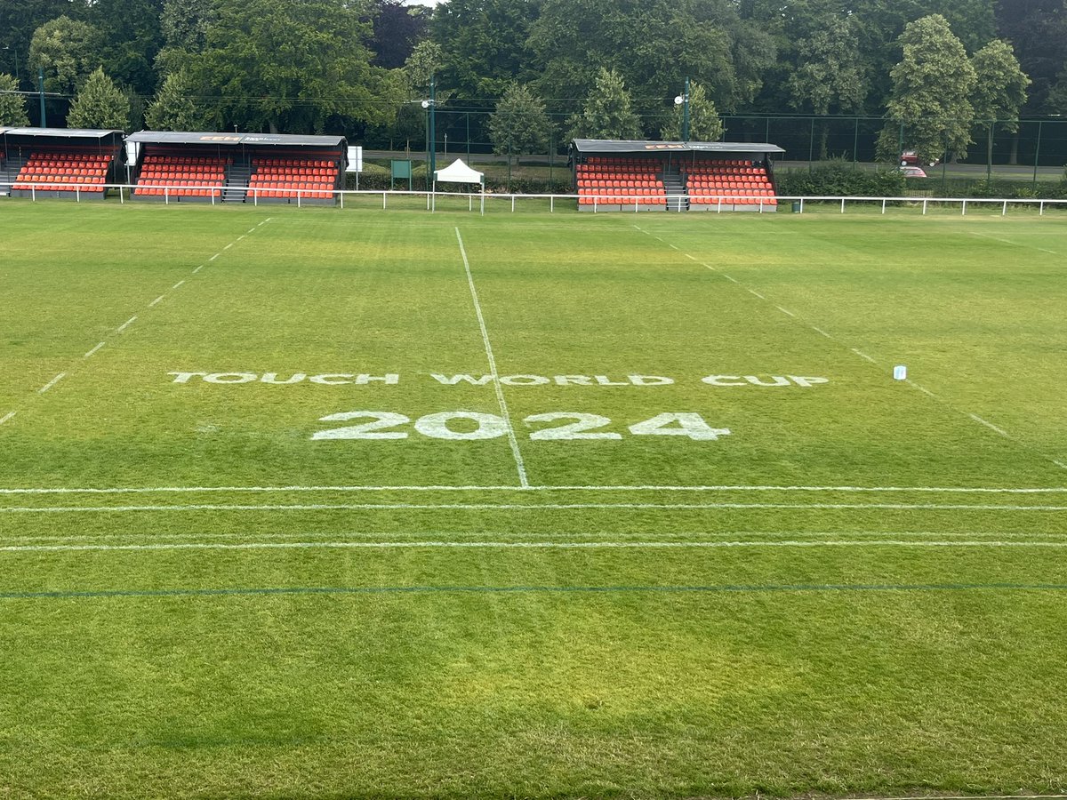 Uninottsgrounds's tweet photo. Team should be proud of what they’ve achieved this week. The change over from frisbee last weekend to getting 23 touch rugby pitches ready has been amazing. World touch rugby cup starts this Monday at the @UoNSport. Great to be a part of it. https://t.co/6K2iEggges