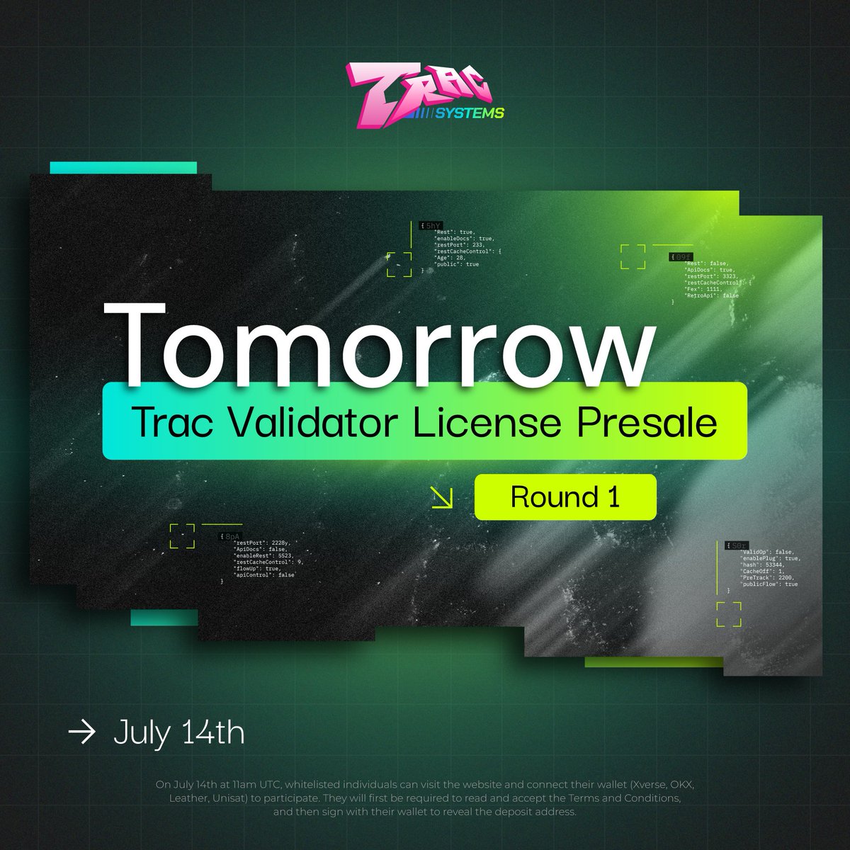 𝟏 𝐃𝐚𝐲 𝐭𝐨 𝐆𝐨 ⏰

In around 24 hours time, the Trac Validator License Presale goes live! 🔥

Tomorrow (July 14th) at 11am UTC, the presale will open, and the first 300 licenses will be available for only 300 $TRAC each! 🤌

Full details of the presale below 🧵