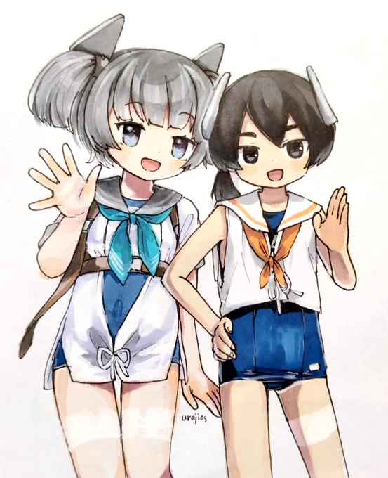 >伊36と伊41の、新規実装潜水艦たちをお願いします#odaibako_urajios  初なので元絵に寄せて描いてみたんですがサイズのバランスが…41ちゃん細い 