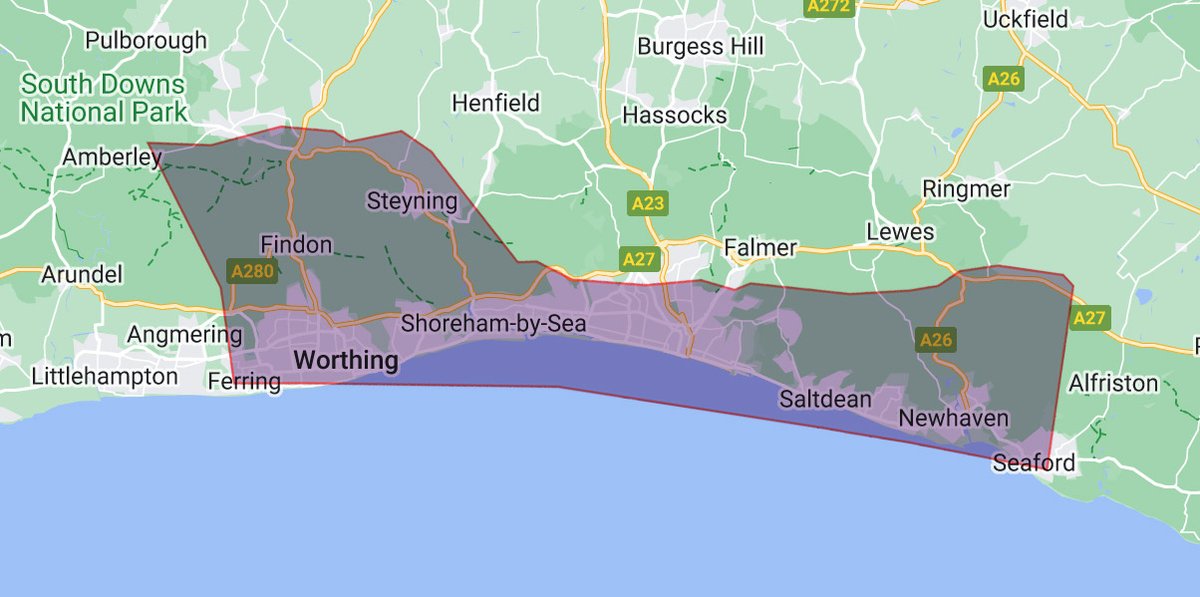 Gaza overlaid on Brighton to scale.
Within this area over 2 million totally entrapped civilians have endured 9 months of unrelenting, brutal attack by land, air &amp; sea.
Over 50% of buildings have been destroyed. 
Over 40,000 people in this area are now dead.
This is #GENOCIDE.