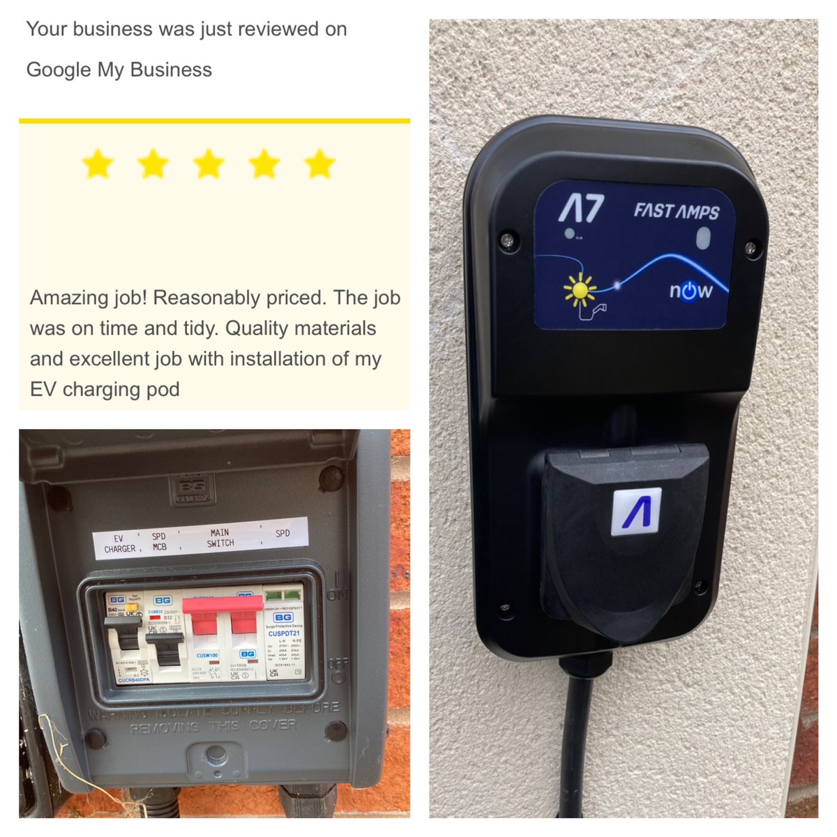 wiredontime's tweet photo. A nice #EVCP installation in #Shrewsbury this week using a charger made by local company FastAmps. As you can see, the customer was happy with our work and the product. #electricians #shropshire https://t.co/w26YcezJSH