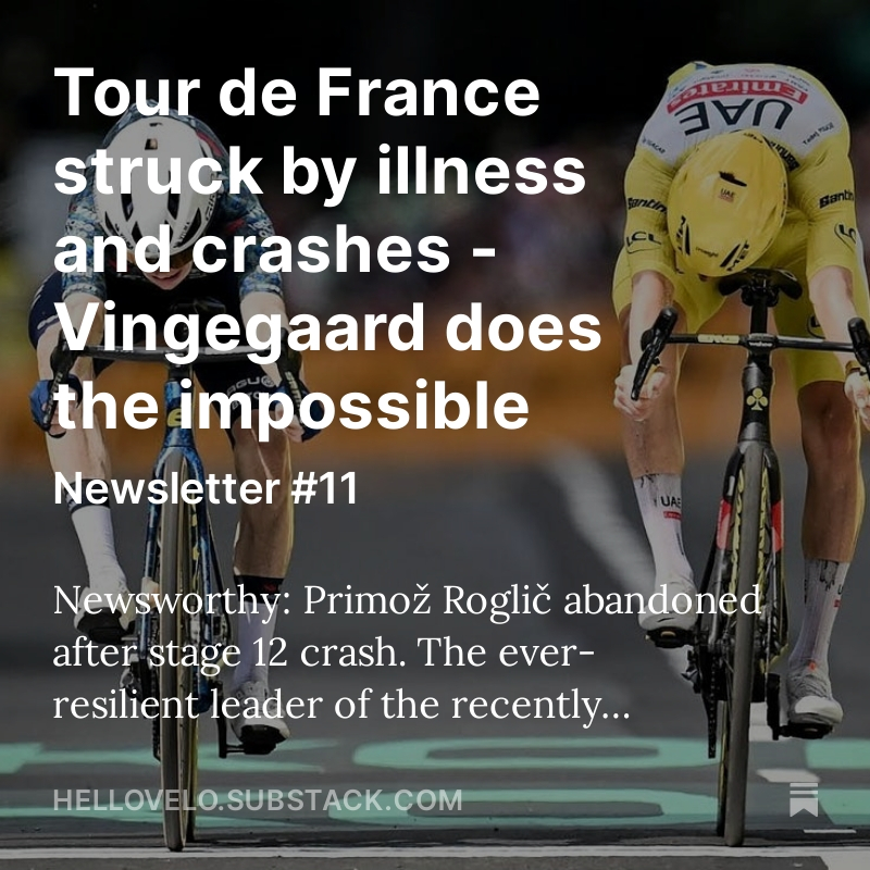 Tour de France struck by illness and crashes - Vingegaard does the impossible open.substack.com/pub/hellovelo/… 
#cycling #TourDeFrance
