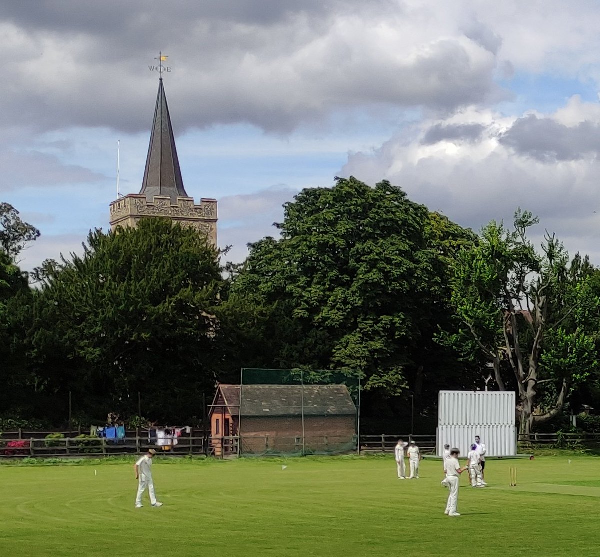 Hertingfordbury's tweet photo. If you happen to spot a teddybear  🧸 or two being drawn up the church tower and  sliding down a zipwire during today's game, don't worry. It's perfectly normal for Hertingfordbury https://t.co/ezfHBv0OcU