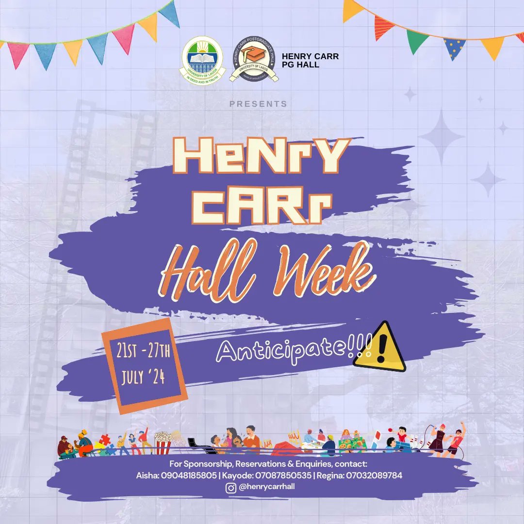 henrycarrhall's tweet photo. 🎉 Get ready for the most exciting week of the year! Join us for Henry Carr Postgraduate Hall Week 2024! From prayers to praise, health talks to career tips, games to grand finales – we have it all! Let's make unforgettable memories together!  
It's happening on July 21st-27th. https://t.co/AnitC9BekR